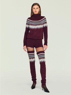 SER.O.YA Maroon Rocky Knit Turtleneck Sweater Romper Small Faire Isle